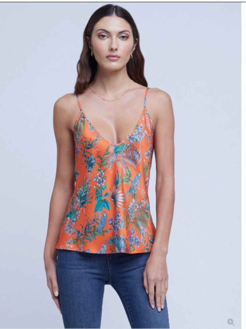 $150 NWT L'agence Lexi Camisole Tank, Orange Multi Parrot, Women's XXS